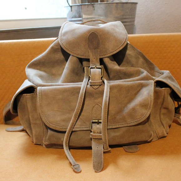 7 Chi Anthropologie light brown distressed genuine leather backpack main image 12